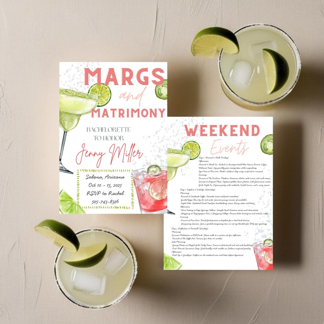 Bachelorette Invitation & Itinerary Set Margs and Matrimony Set ...
