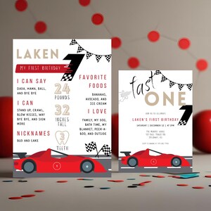 Fast One Birthday Invitation & Milestone Sign Set Race Car Theme Birthday Party Set First Birthday Racing Theme Bundle Digital Template