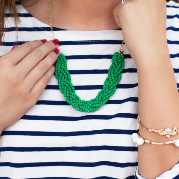 Beaded Braid Statement Necklace in Green