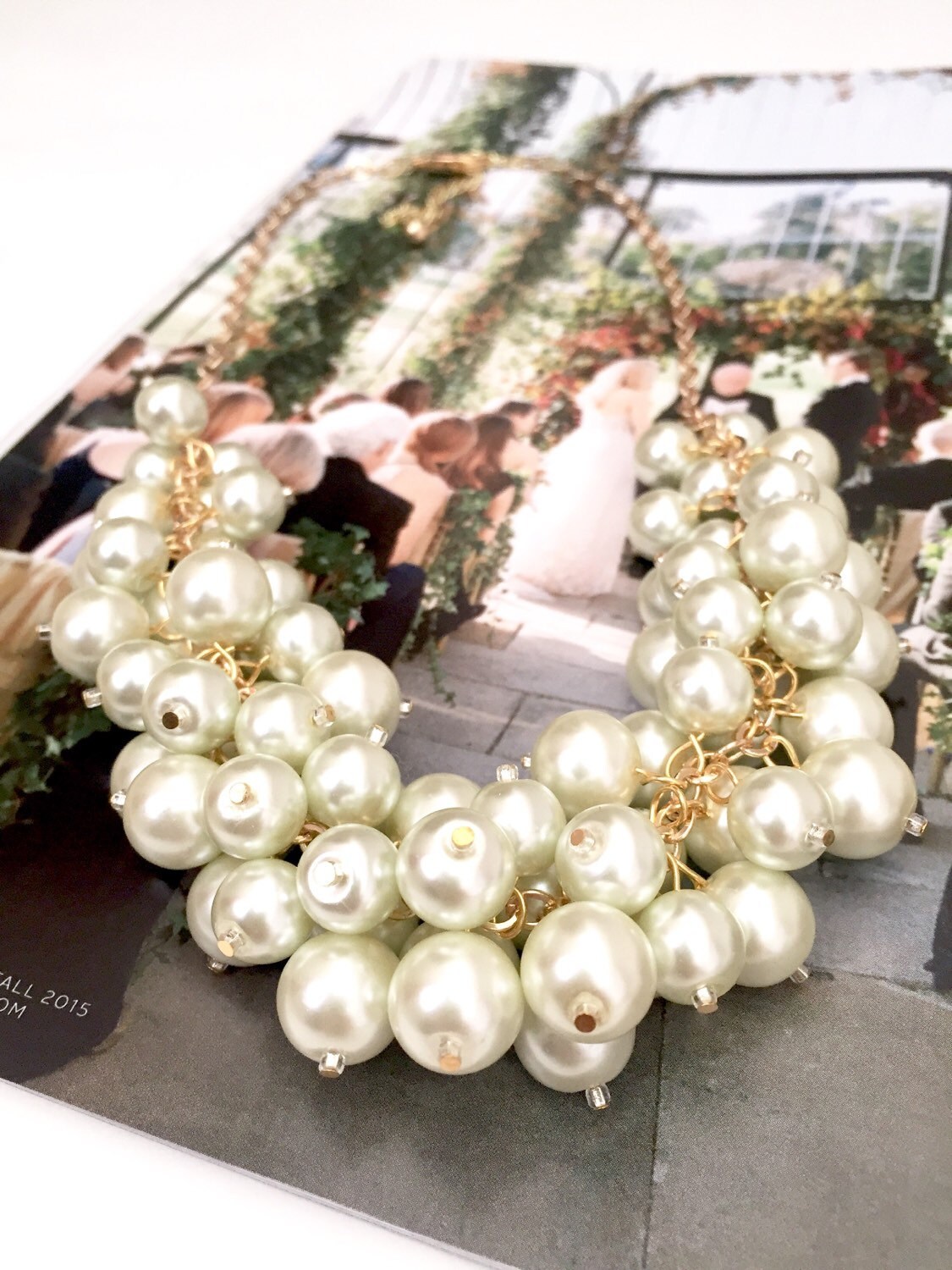 Ivory Pearl Statement Necklace with Gold Finish Chunky Pearl