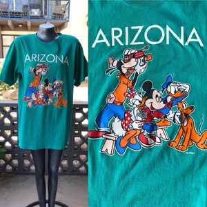 XL 1980s Disney Arizona Velvet Sheen Aqua T-shirt Mickey Dailey Donald  Goofy Pluto