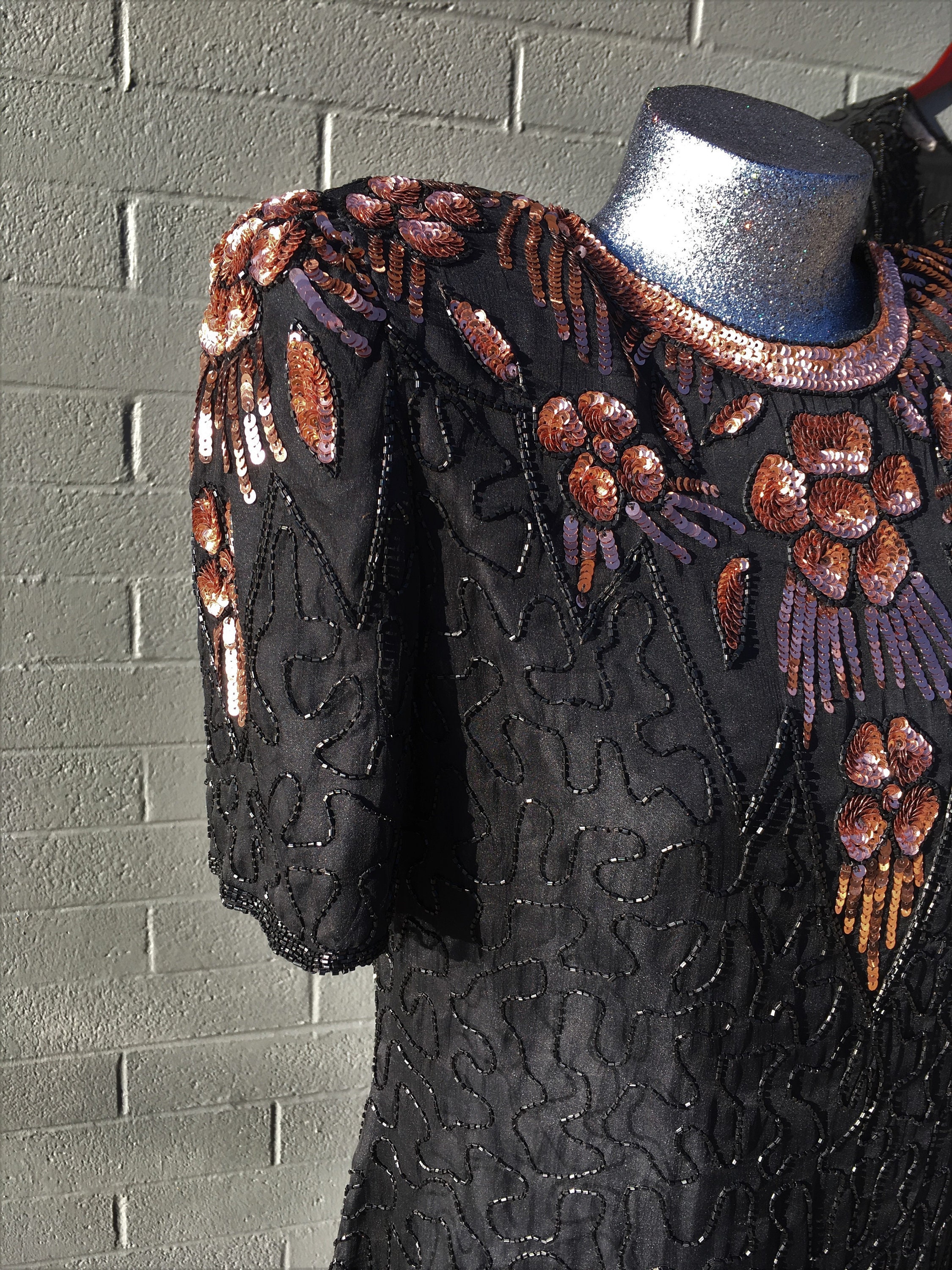 Vintage Black and Bronze Copper Lawrence Kazar Medium Sequined Top ...