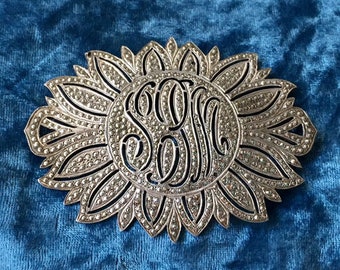 1920's Sterling Marcasite "SLM" Initial Brooch Vintage Extra Large Estate Pin Solid 925 Silver Antique Marcasite Art Deco Initials Brooch