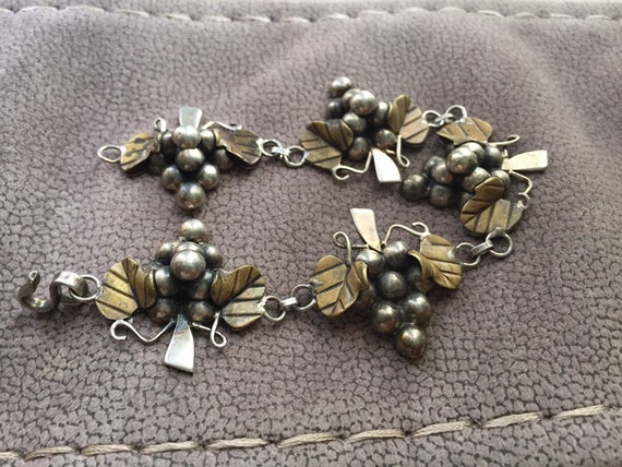 Vintage Sterling Mexican Bracelet Cluster of Grap… - image 1