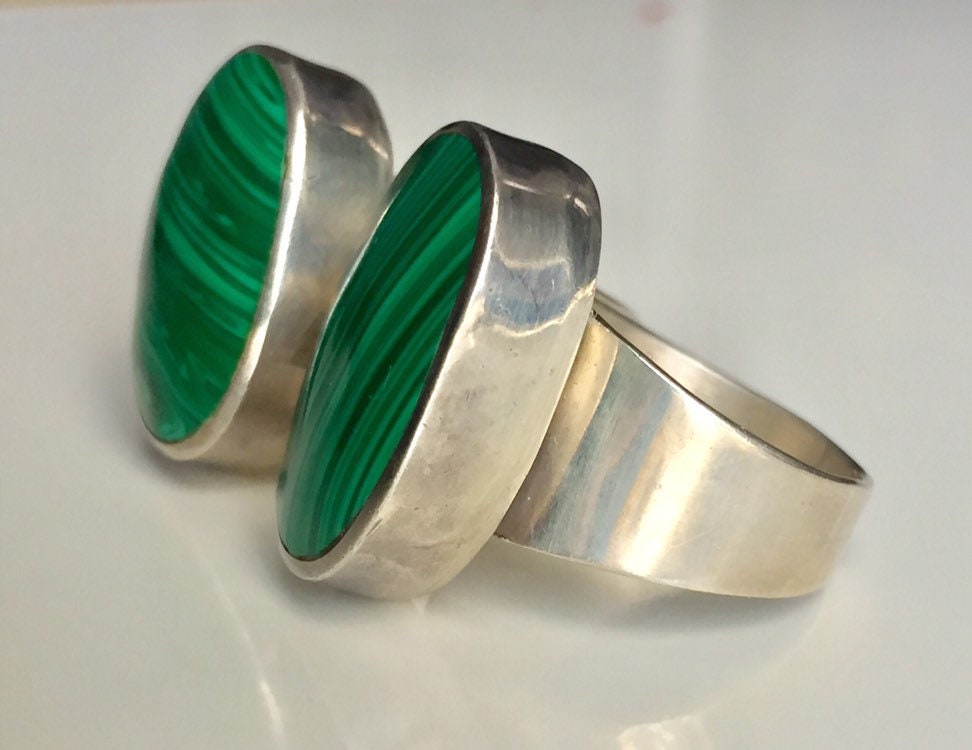 Vintage Malachite & Sterling Ring // Size 7.25 // Vintage Mexican Ring // Malachite Ring