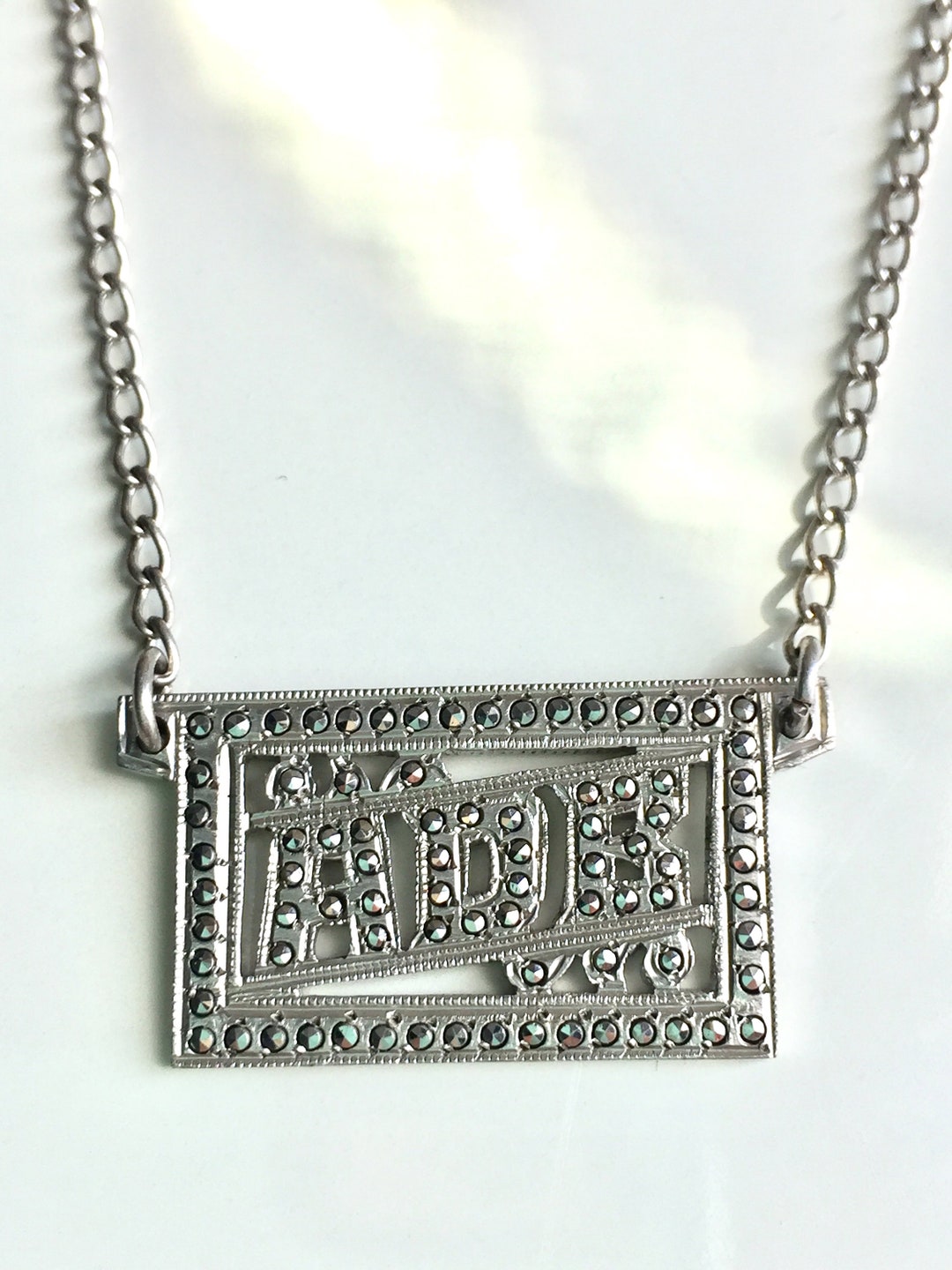 Vintage Sterling Marcasite Tie Bar Chain Old World 925 Silver Etsy