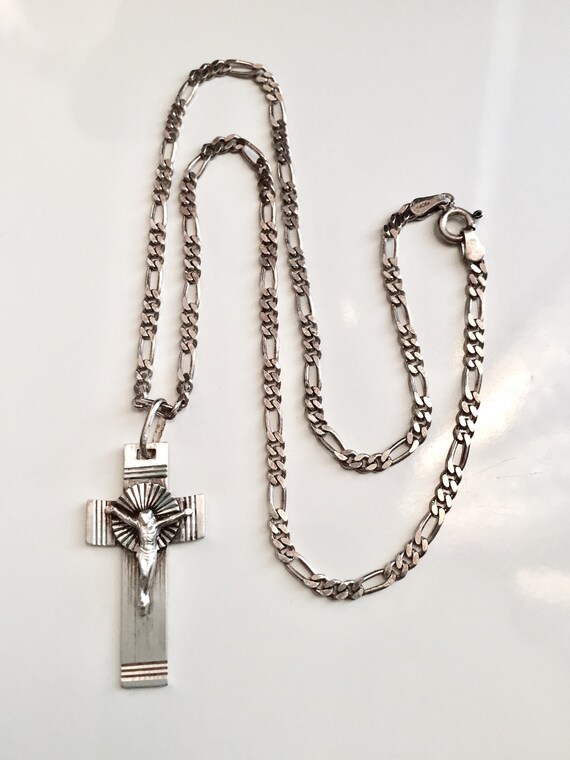 Vintage Sterling Crucifix Figaro 16