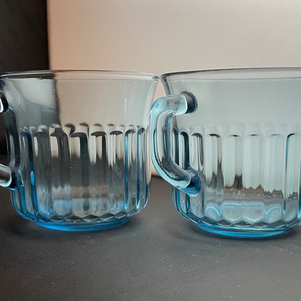 Vintage Clear Ice Blue 8 oz. Mug, Mid-Century Modern Fortecrisa Mexico Depression Glass Coffee Cup, Cottage Chic Nostalgic Luncheon Party