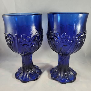 Imperial Glas Ultra Blau Floral Fair 12oz Wasser Goblets