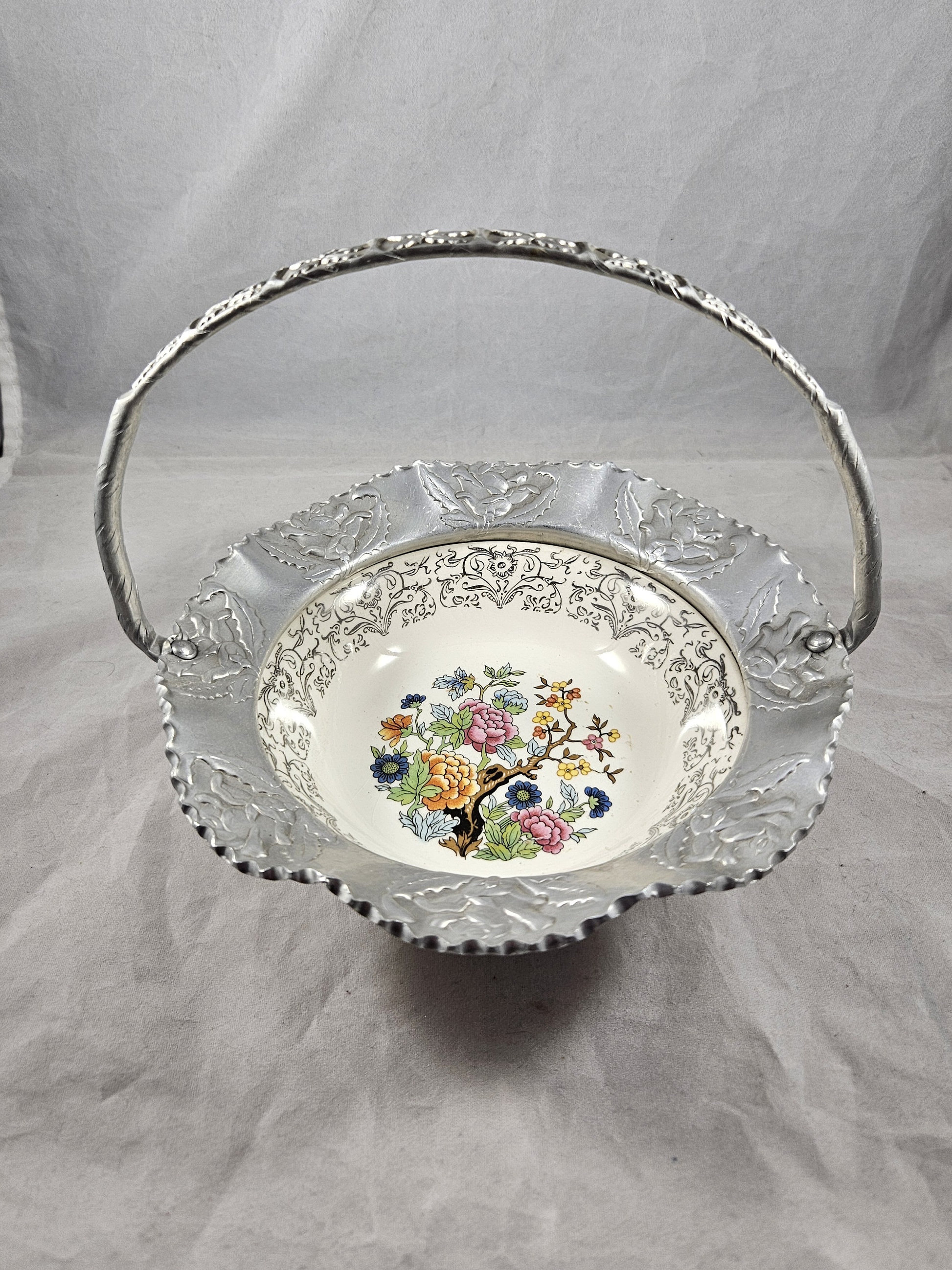 Vintage Farber and Shlevin Inc Decorative Basket Hammered Aluminum