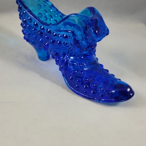 Fenton Glass Colonial Blue Hobnail Cat Head Glass Slipper