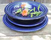FIESTA HLC Homer Laughlin Cobalt Blue Set of 4 Variety Berry Bowl, Saucer, Bread Butter, Dessert Plate and Gusto Bowl
