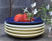 FIESTA HLC Saucers Set of 5 in Blue, White and 3 Yellow Saucers Bread Butter Plates, Dessert Plates
