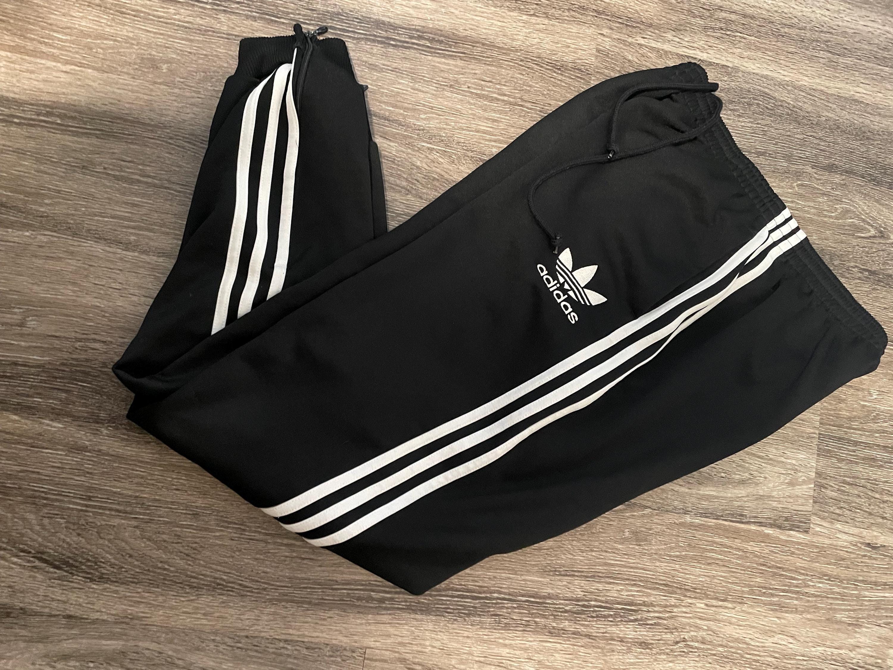 90's ADIDAS Track Pants Warm Ups Black White Stripes Big Logo