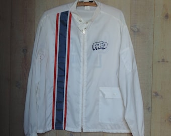 60&#39;s 70&#39;s Swingster Nylon Jacket Racing Stripe Bowling Sports Team Jacket Front Zip Size L