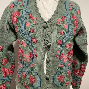Vintage Hand Knit Flower Sweater - Etsy
