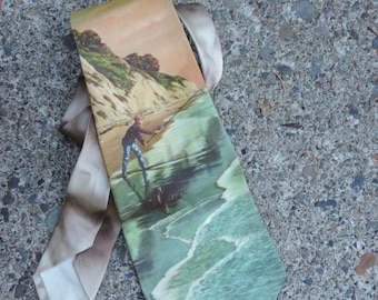 Vintage Fisherman's Necktie Anglers Dream Park Lane Classic Catch & Release River Photography Color Photo Men's Tie Vintage Costume Design
