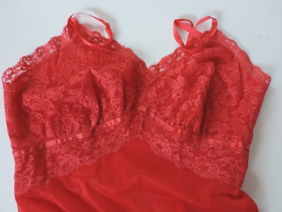 60's 70's Red Rose Slip Dress Nylon Slip Mid Cent… - image 3