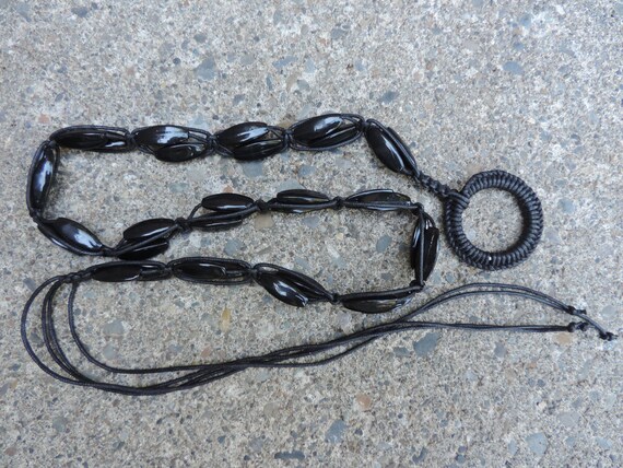 Vintage Boho Belt Beaded Macrame Ladies Black Bea… - image 5