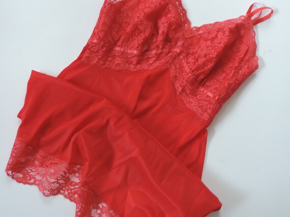 60's 70's Red Rose Slip Dress Nylon Slip Mid Cent… - image 8