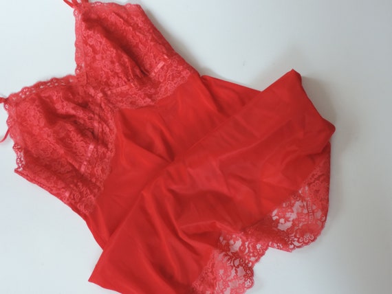 60's 70's Red Rose Slip Dress Nylon Slip Mid Cent… - image 7