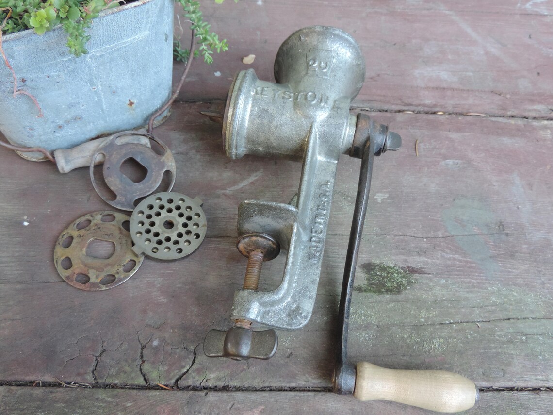 Vintage Grinder Keystone 20 Cast Iron Meat Grinder Boyertown Wood