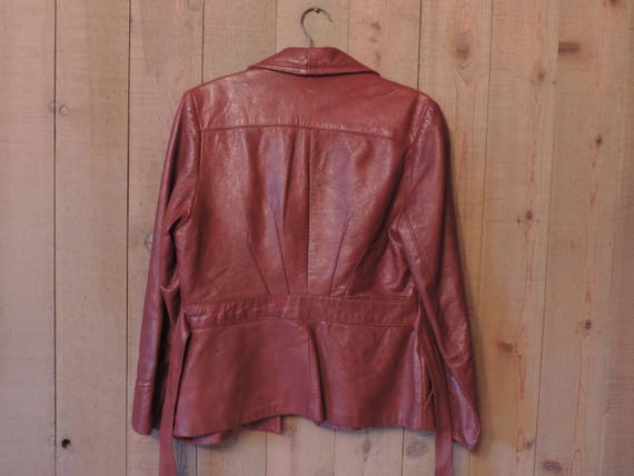 70's Leather Jacket Fitted at waist Burgundy Genu… - image 8