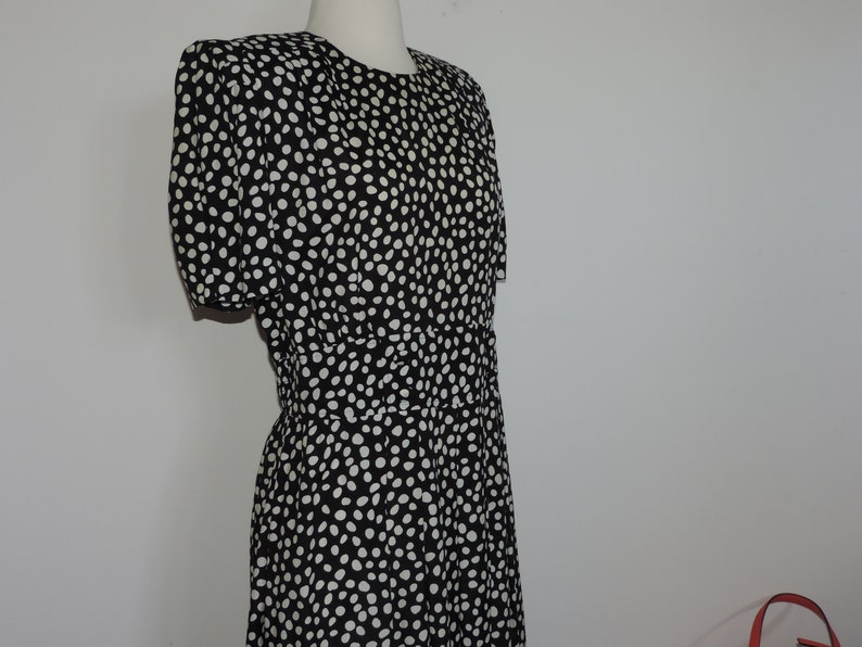 80/'s Rayon Dress Black and White Polka Dot Adrian Lee Karin Scott petite size 14