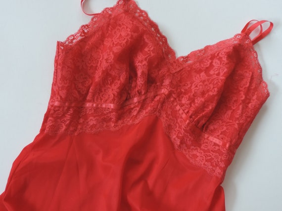60's 70's Red Rose Slip Dress Nylon Slip Mid Cent… - image 4