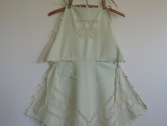 Edwardian Frock Linen Apron Pinafore Battenberg La