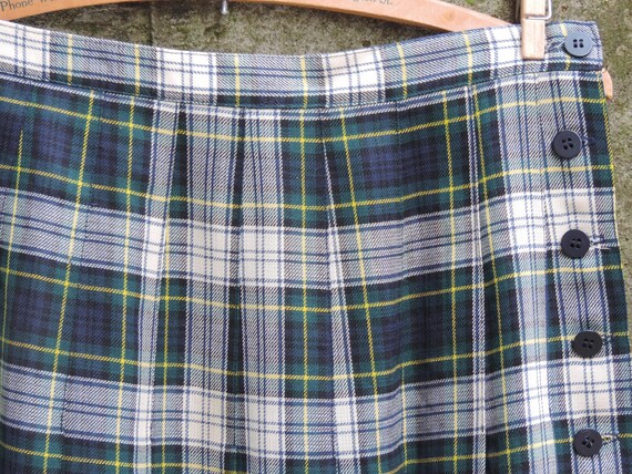 70's 80's Blue Green Tartan Maxi Skirt ANN FREEDB… - image 2