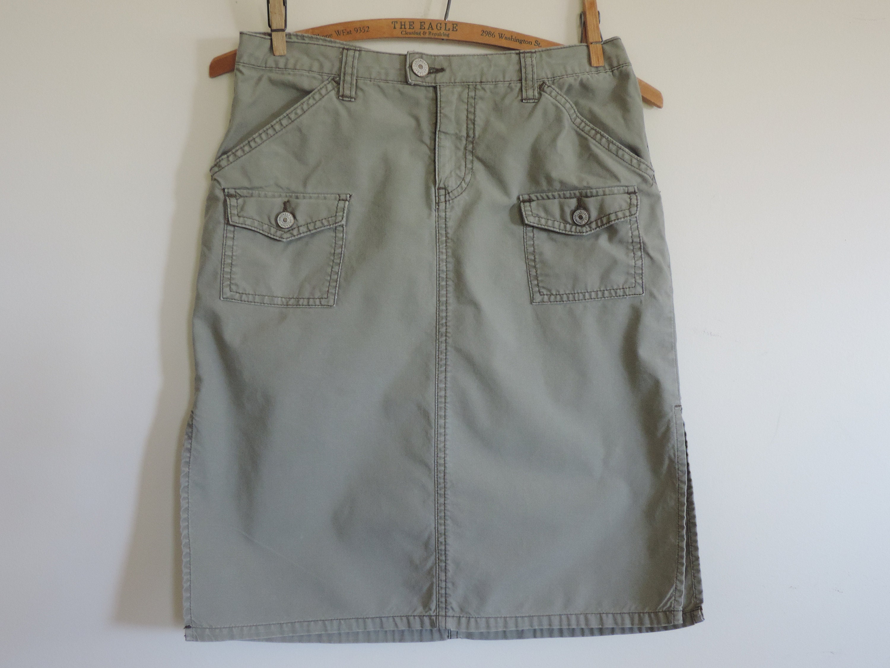 knee length khaki denim skirt