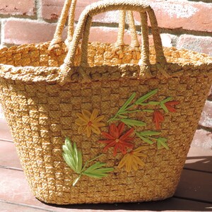 Vintage Straw Handbag Woven Beach Bag Large Straw Beach Tote Summer ...