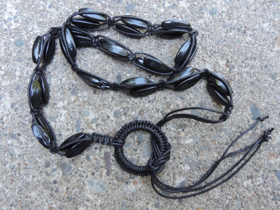 Vintage Boho Belt Beaded Macrame Ladies Black Bea… - image 1
