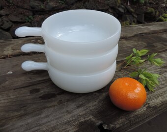 グラスベイク　ミルクガラス ハンドル付きボウル 4個セット Glasbake ハンドル付きスープボウル J2102 ホワイトミルクガラス 4個