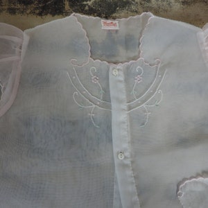 Vintage Infant Taffeta Christening Jacket Handmade  in Philippines Embroidered White. Pink Green Floral Newborn Clothing