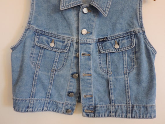 Vintage Denim Jean Vest GUESS Distressed Denim Ve… - image 7