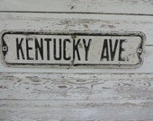 Vintage Street Sign KENTUCKY AVE Trending Street Sign Decor Rustic White Black Letters and Black Trim Kentucky Ave. Sign