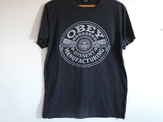Vintage OBEY T Shirt Spell Out Giant Star Logo Manufacturing
