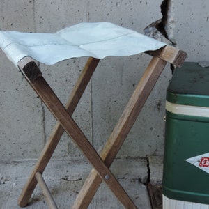 Vintage Camp Chair Stool  Wooden Canvas Mid Century Folding Camping Pack Chair Camping Equipment Shop Display Movie Prop cooler not 4 sale