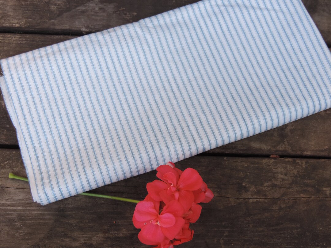 Vintage Ticking Fabric Pillow Cover Bedding Fabric Blue and White