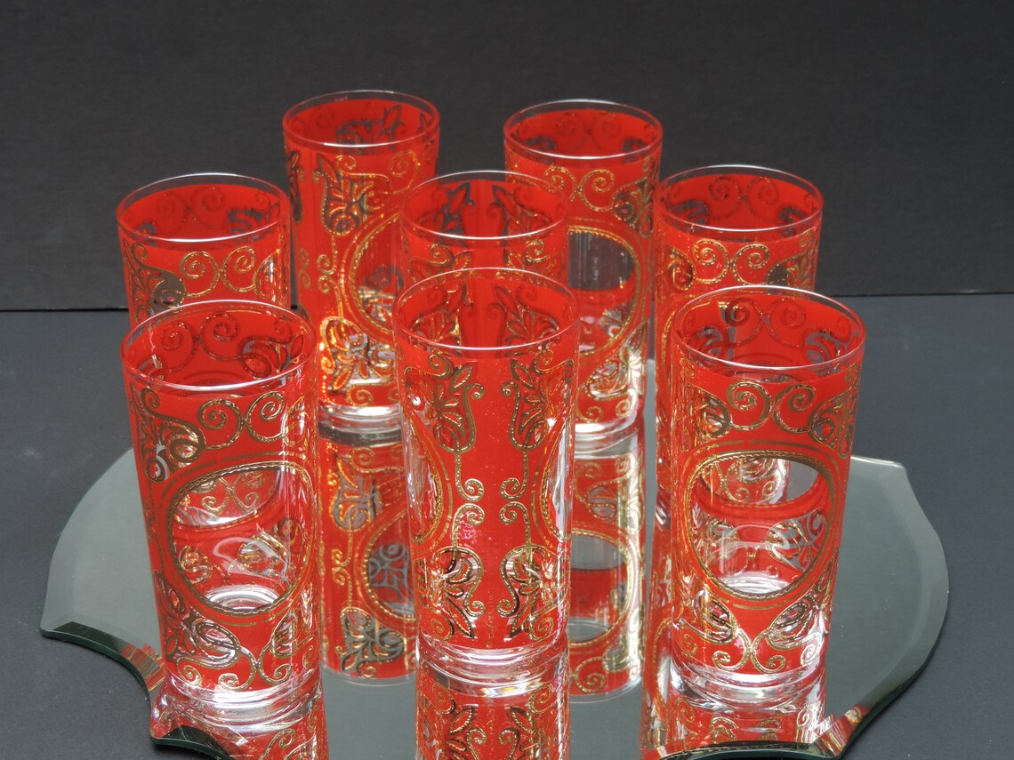 Mid Century Culver Bar Glasses Set of 8 22kt. Gold Set Etsy