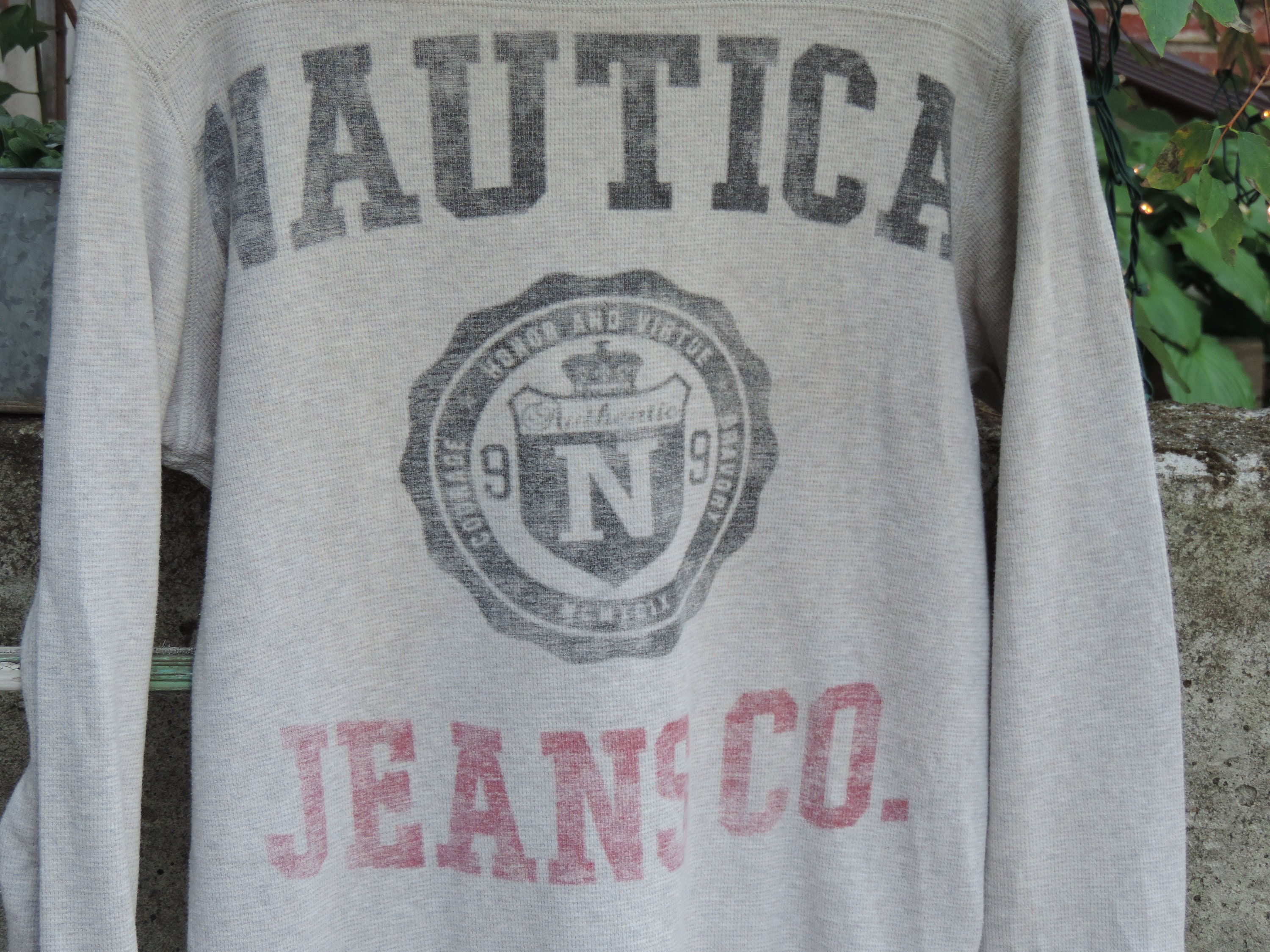 Vintage Streetwear T Shirt Thermal Long Sleeve Gray Shirt Nautica