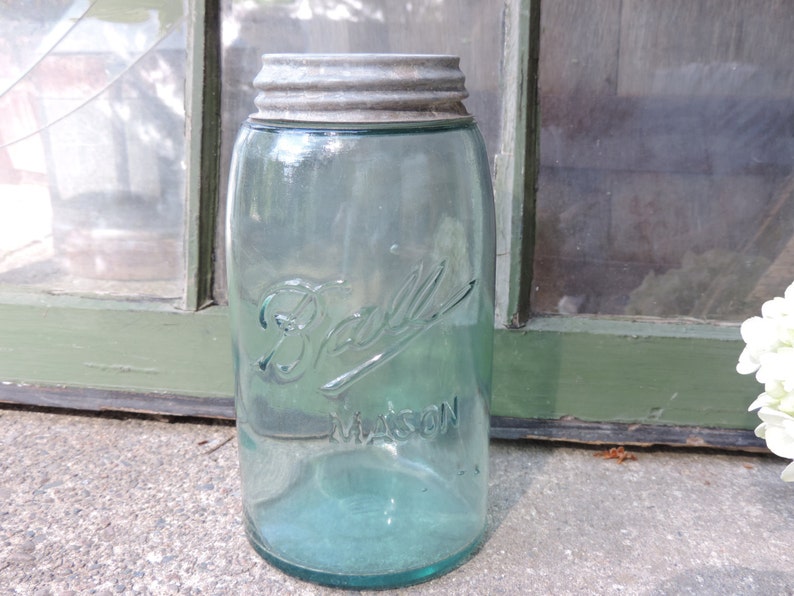 Vintage Ball Jar Aqua Blue Mason Canning Jar Fruit Jar Quart Etsy