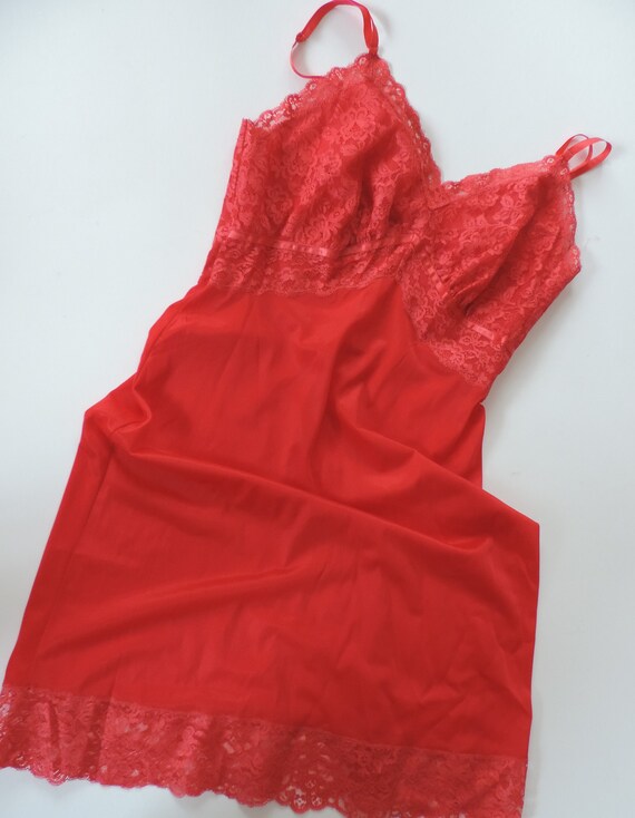 60's 70's Red Rose Slip Dress Nylon Slip Mid Cent… - image 2