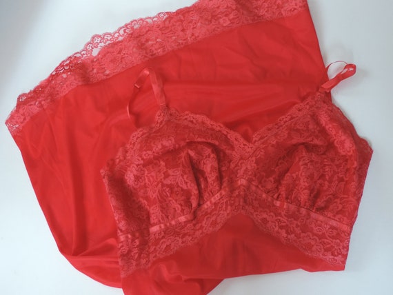 60's 70's Red Rose Slip Dress Nylon Slip Mid Cent… - image 5