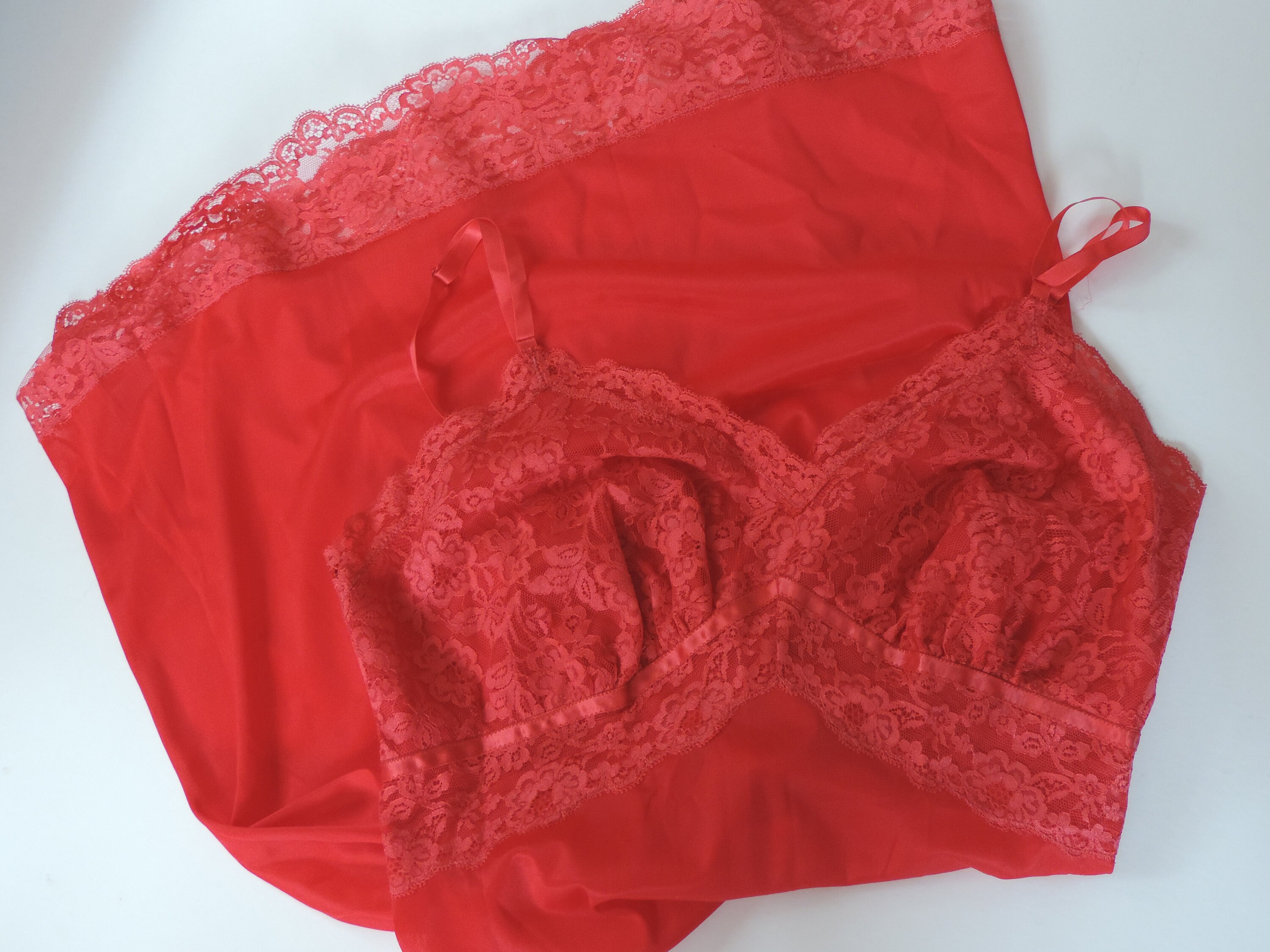 60's 70's Red Rose Slip Dress Nylon Slip Mid Century Lingerie Full Slip ...