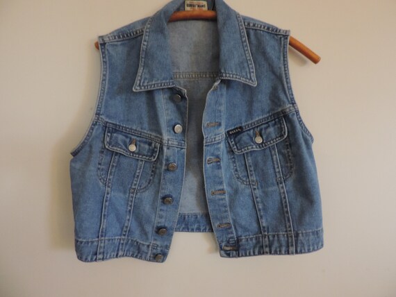 Vintage Denim Jean Vest GUESS Distressed Denim Ve… - image 2