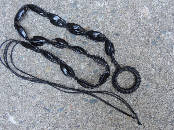 Vintage Boho Belt Beaded Macrame Ladies Black Bea… - image 8