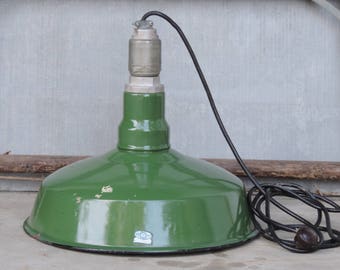 Vintage Green Enamel Pendant Light, Ivanhoe Industrial Reflector